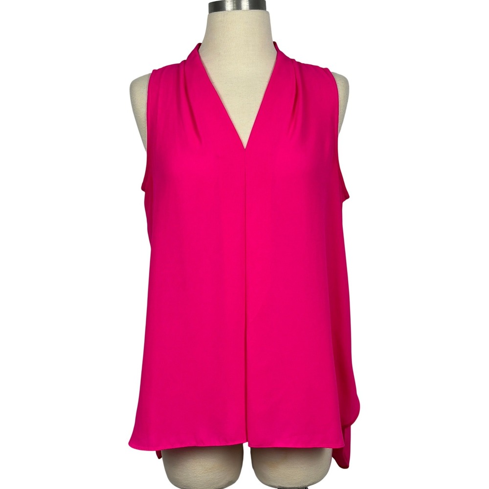 Vince Camuto Sleeveless Blouse Womens S Fuchsia Pink V Neck Flowy Hi Low Top